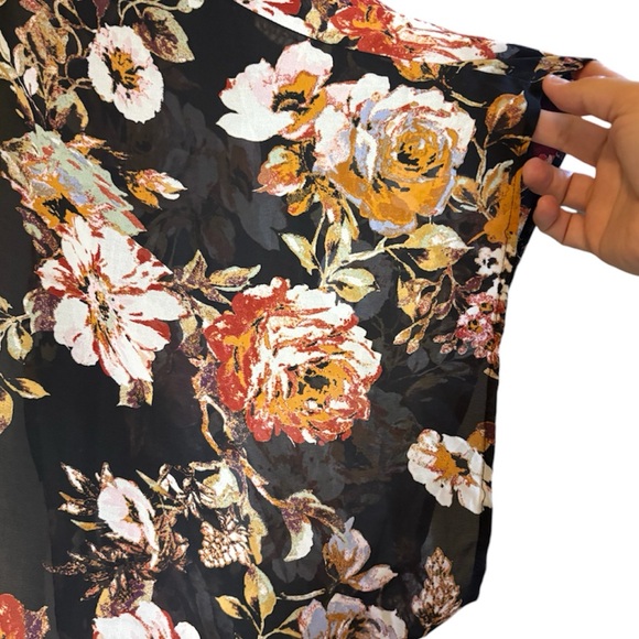 Xhilaration Black Sheer Orange Maroon Fall Open Front Kimono Floral XL/XXL - Picture 5 of 9